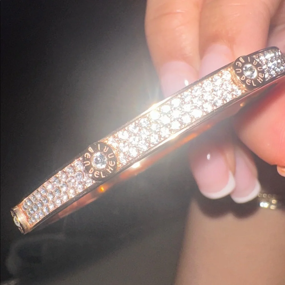 LUX BANGLE✨Rose Gold screw rivet pave crystal BRACELET love bangle Henri bendel